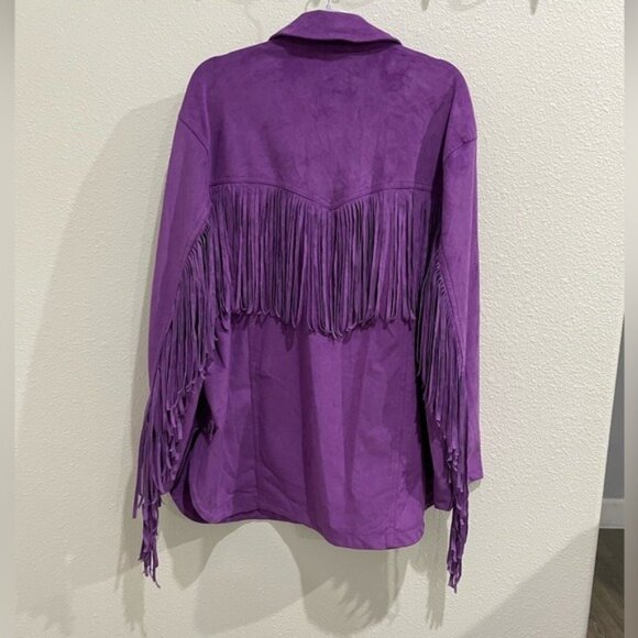 Free People Fringe Vegan Leather Jacket Western Boho Gypsy Oversized Cowgirl - Picture 10 of 11